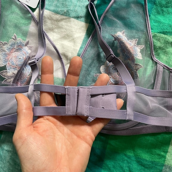 Moonlight Sheer Plunge Mauve Floral Embroidered Bra & Matching Thong - Picture 7 of 15